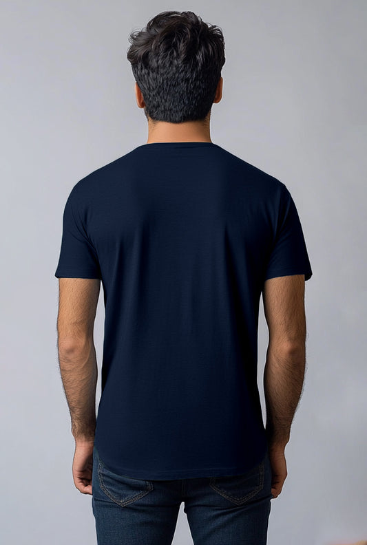 Cotton Henley Short Sleeve T-Shirt (Stretchable) Navy