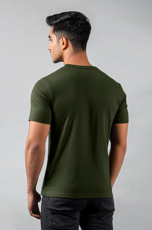 Cotton Henley Short Sleeve T-Shirt (Stretchable) Olive