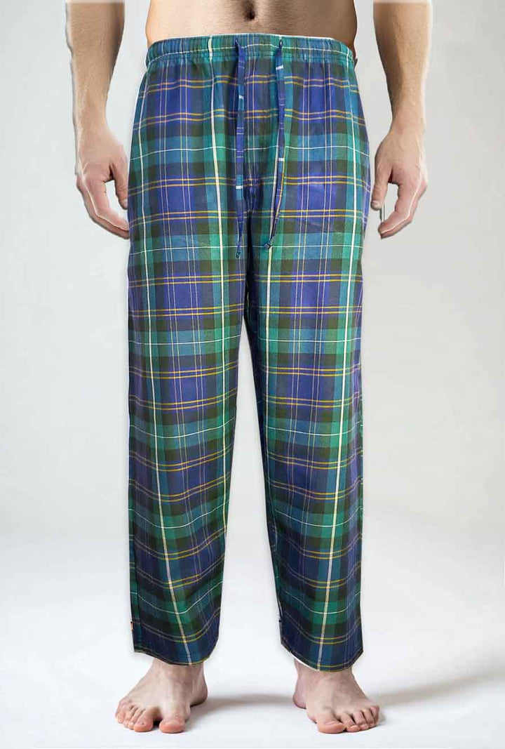 blue green check cotton pants for men by hinz