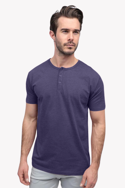 Cotton Henley Short Sleeve T-Shirt (Stretchable) Purple