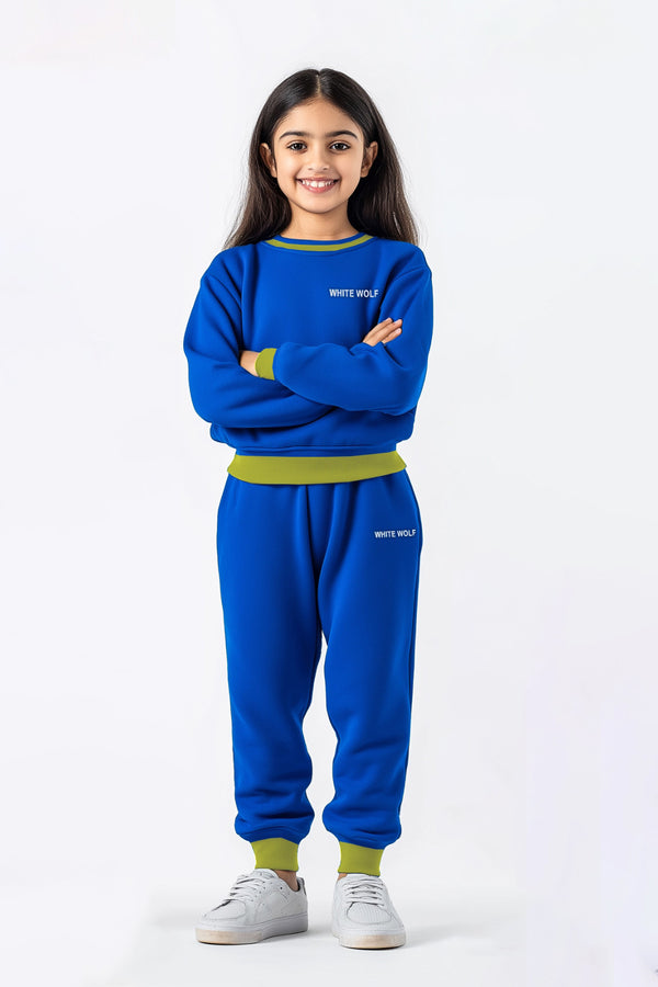 Kids Solid Girls track suit (Fleece) R-Blue