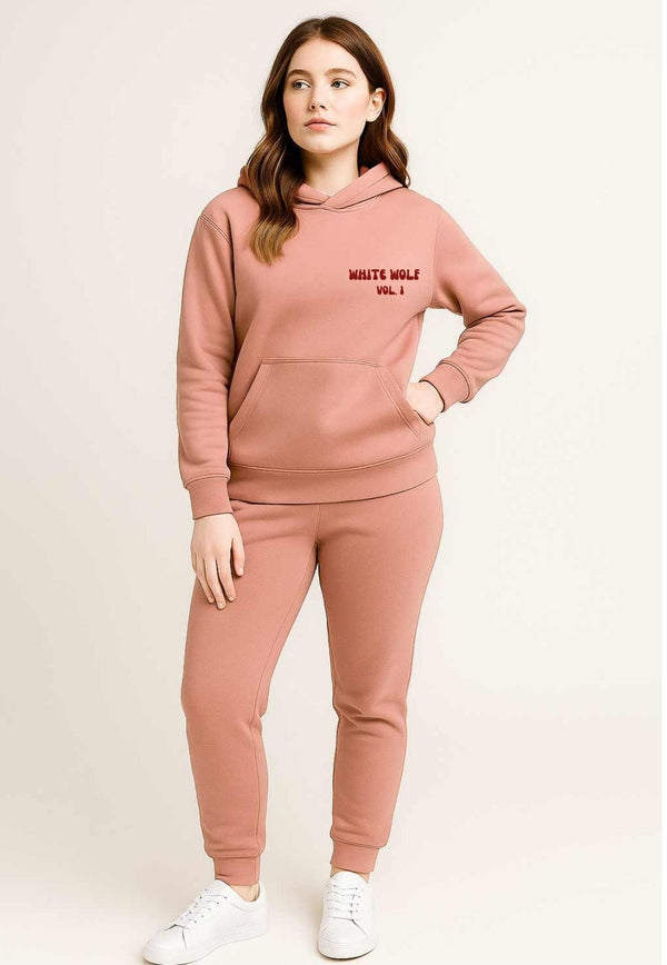 White Wolf Logo Fleece Hoodie With Matching Joggers for Women