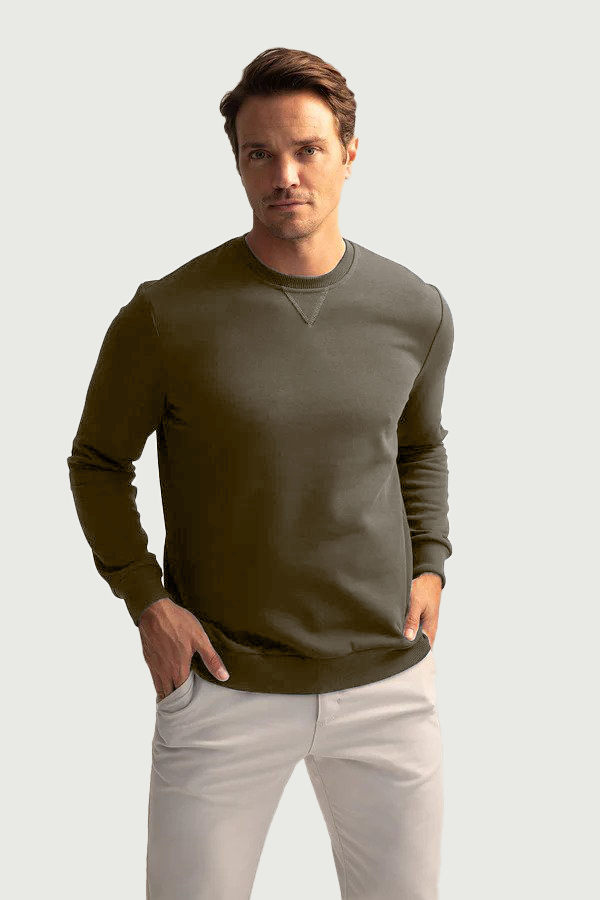 Regular Fit Crew Neck Long Sleeve Sweatshirt - Terry brown