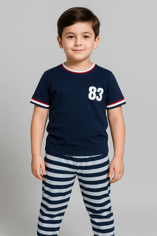 Boy Cute T-shirt and stripe trouser ( navy stripe & trouser)