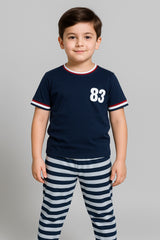 Boy Cute T-shirt and stripe trouser ( navy stripe & trouser)