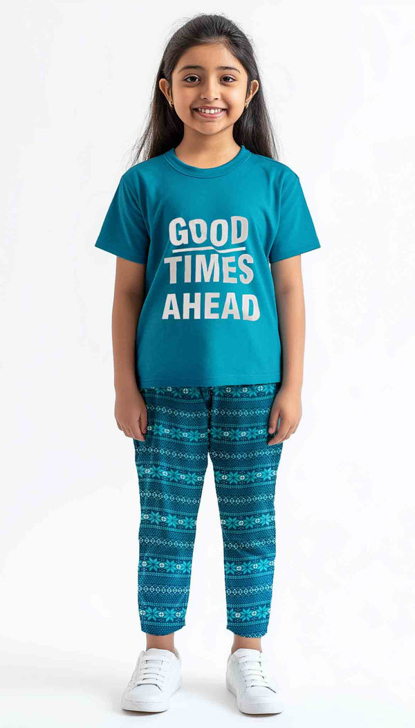 Teal-Blue T-shirt and Trouser (Good Times Ahead)
