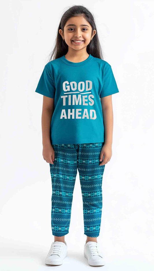 Teal-Blue T-shirt and Trouser (Good Times Ahead)