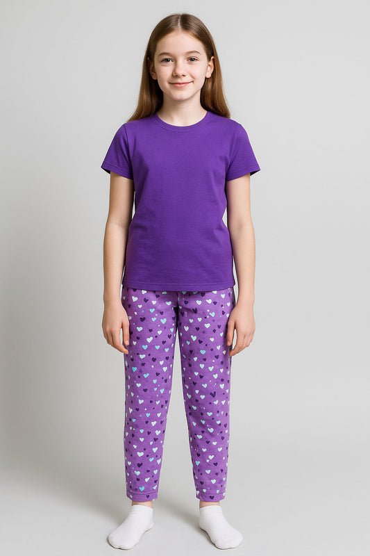 Girls T-shirt and  Trouser Heart (Purple Heart)