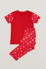 Girls Printed T-shirt and Trouser (Red Heart)