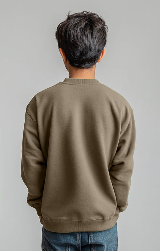 Kids Solid Unisex Full Sleeves Sweat Shirt (Fleece) Brown