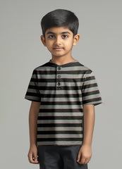 Cotton Unisex Black Grey Stripe T-Shirt - Half Sleeves