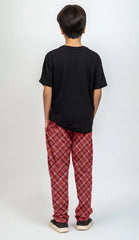 Boys T-shirt and Trouser (Red Check Cotton)