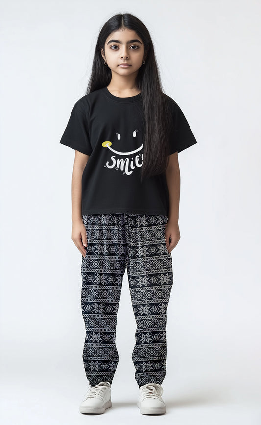 Unisex T-shirt and Trouser (Black white 100% Cotton)