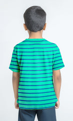 Cotton Unisex Blue Cyan Stripe T-Shirt - Half Sleeves