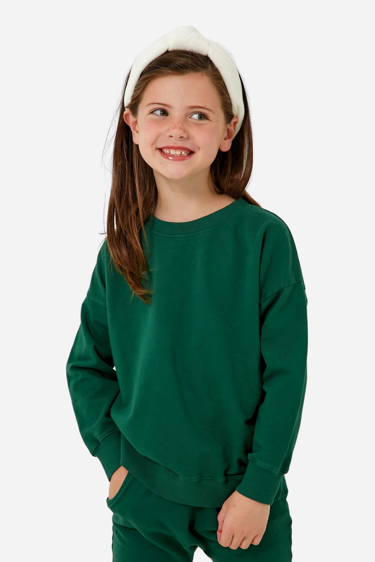 Kids Solid Unisex Full Sleeves Sweat Shirt (Fleece) Green