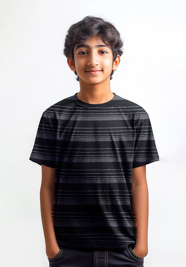 Boys Cotton black white stripe T-Shirt - Half Sleeves