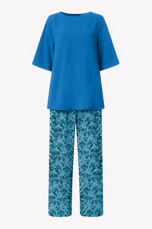 Women's Night Suit Short Sleeve (blue flower)