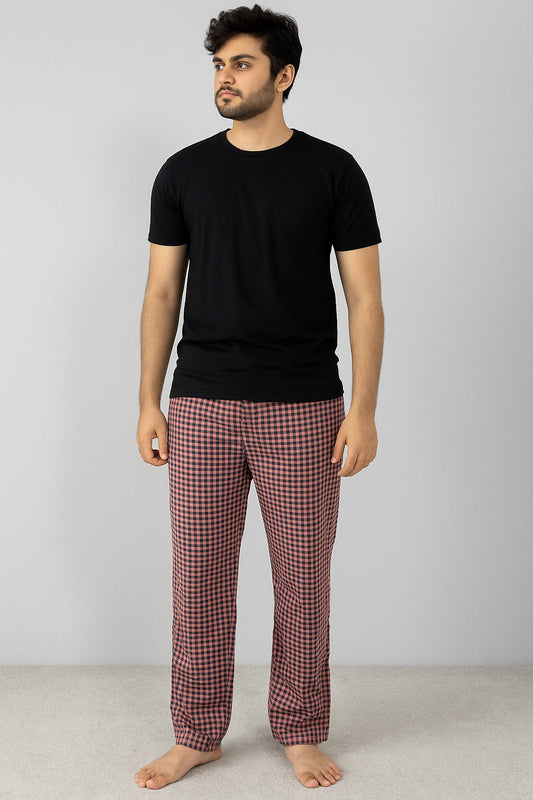 Men Cotton Trouser And Shirt (Light Orange Check) Stretchable