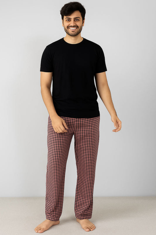 Men Cotton Trouser And Shirt (Light Orange Check) Stretchable