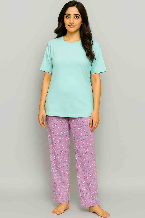 Women's T-Shirt and printed  trouser (Purple Heart)