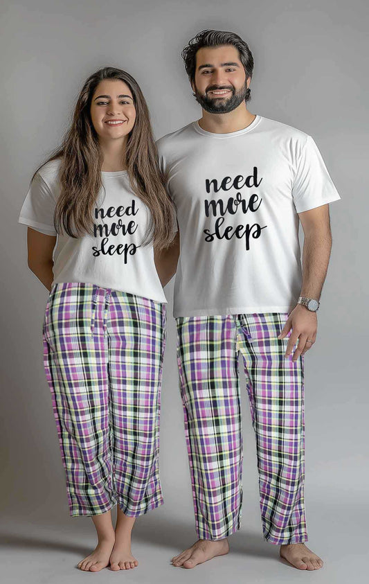 Unisex Cotton Check T-shirt & Trouser (lilac Check)