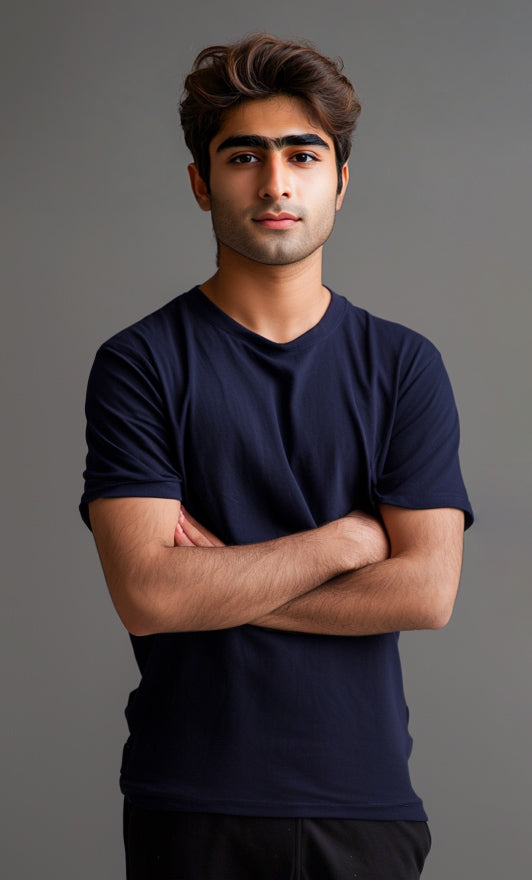 Men’s Essential Round Neck (Short Sleeves) (Navy)