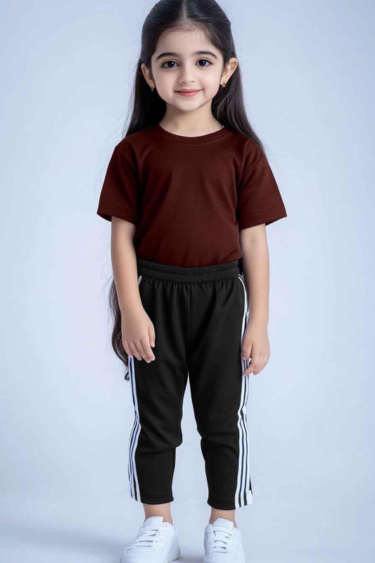 Girls T-shirt and Trouser (maroon and black)