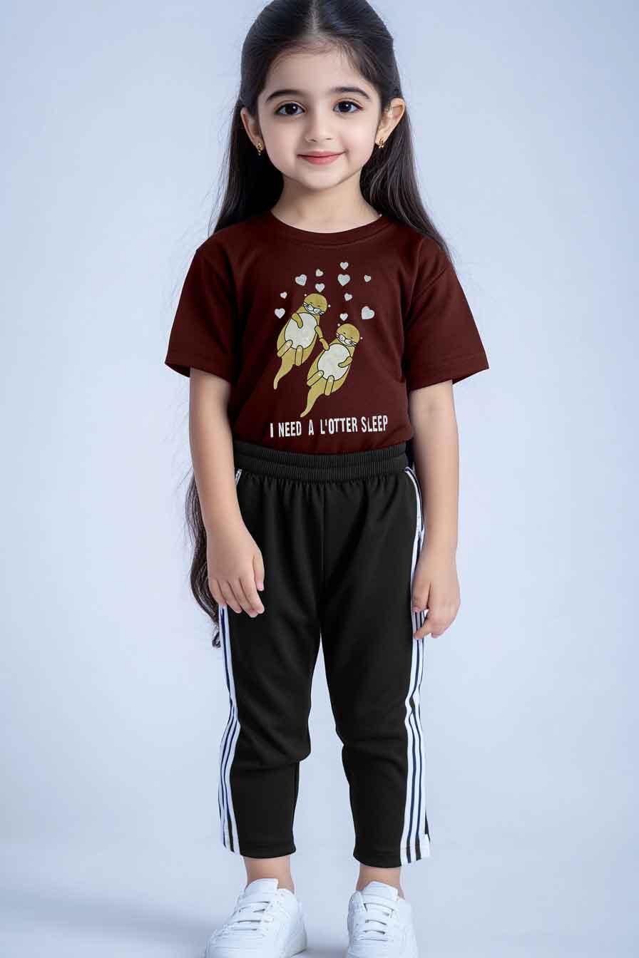 Girls T-shirt and Trouser (maroon and black)