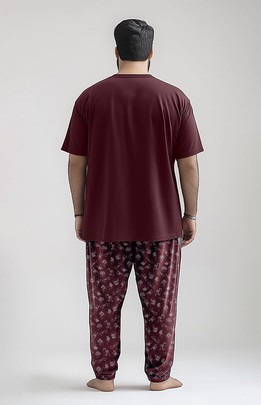 Men T shirt And Trouser (Short Sleeves) Maroon Printed