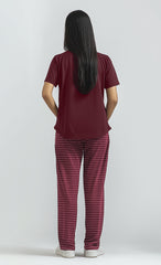 Women's Maroon shirt and printed trouser (Stretchable)