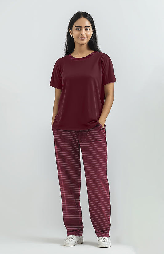 Women's Maroon shirt and printed trouser (Stretchable)