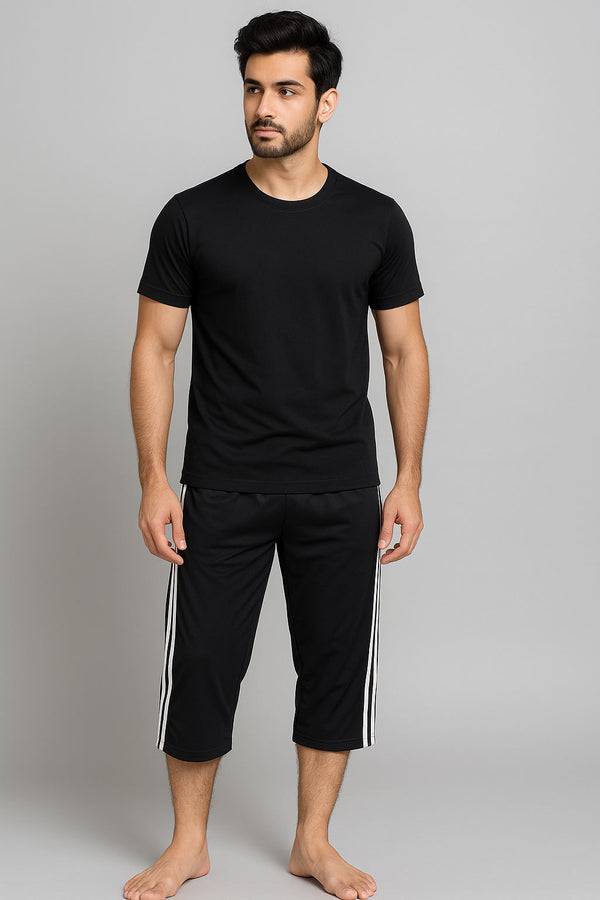 Men Three Quarter Night Suit Black