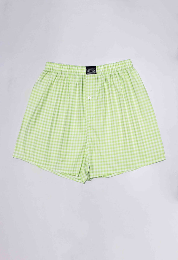 Men Stripe Cotton Boxer Shorts - (100% Cotton) Light Green Check