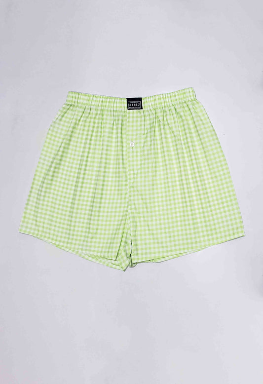Men Stripe Cotton Boxer Shorts - (100% Cotton) Light Green Check