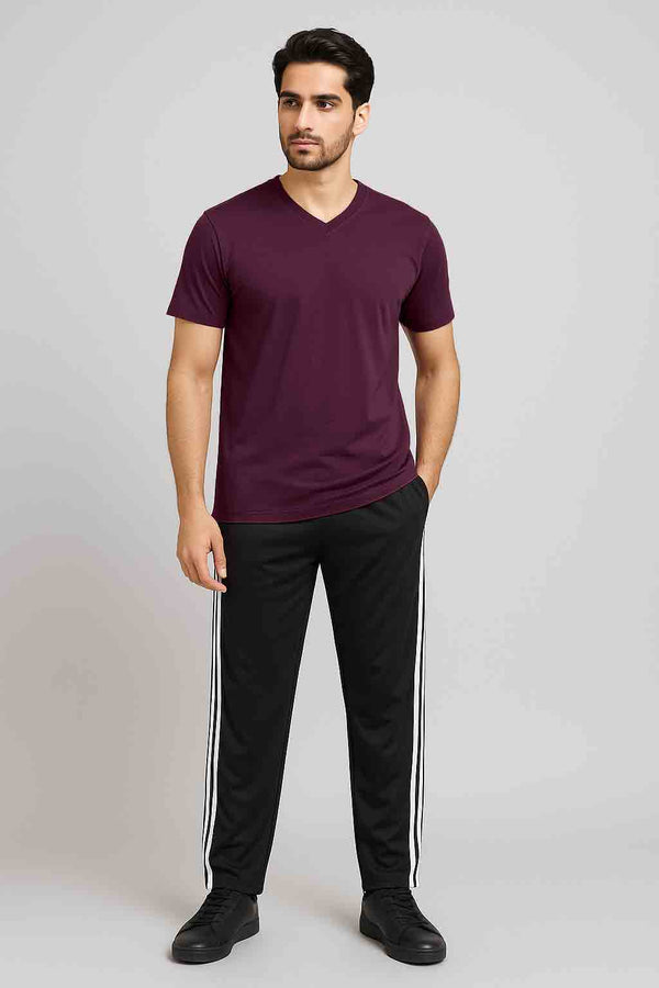 Men Burgundy Shirt And Black Trouser (V-Neck)