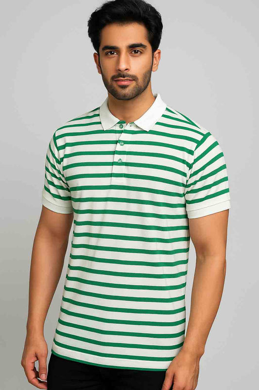 Polo Shirt Green White Stripe
