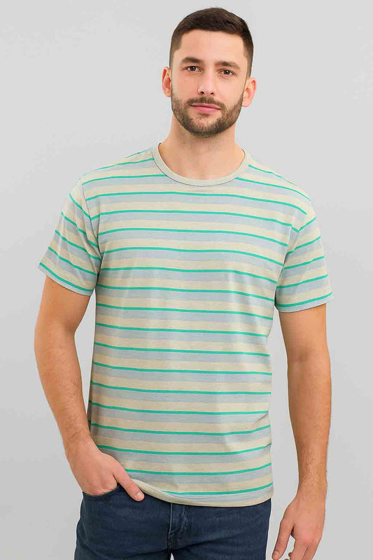 Light Green and Yellow Stripes Short Sleeve T-Shirt