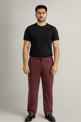 Men's Cotton Check Trouser (Red Black Check) Stretchable