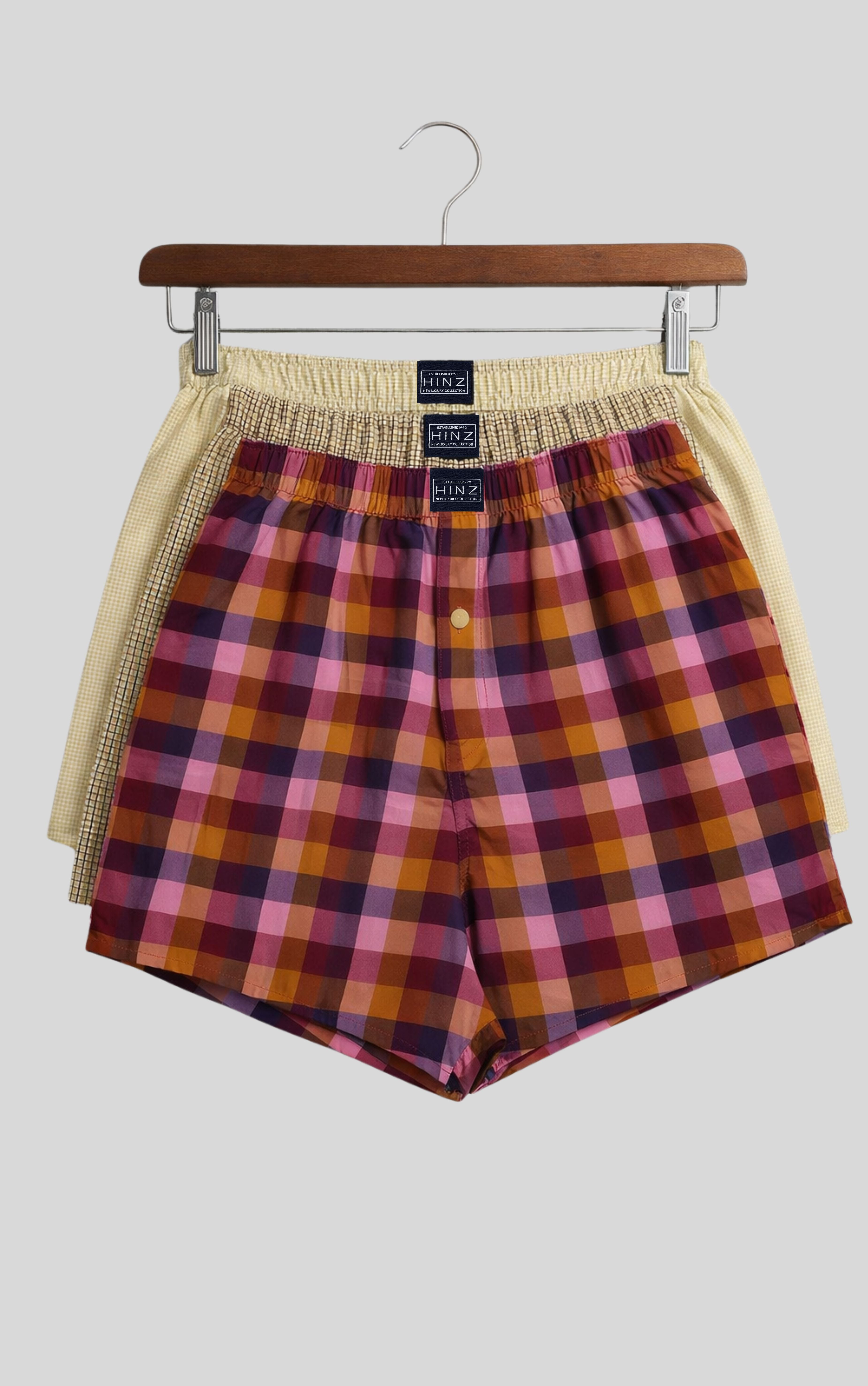 Men's Cotton Check Boxers Shorts – Underwear Pack of 3 – Hinz Clothing