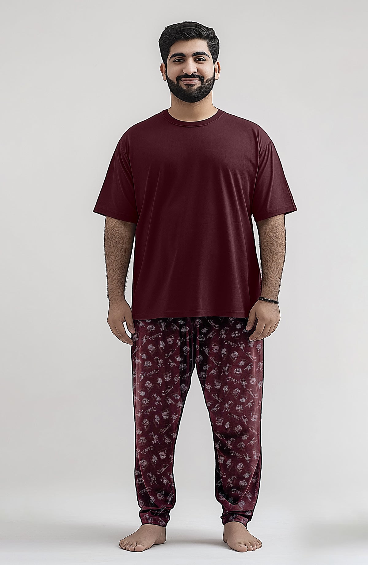 Men T shirt And Trouser (Short Sleeves) Maroon Printed