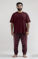 Men T shirt And Trouser (Short Sleeves) Maroon Printed