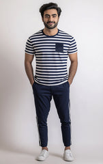 Men T Shirt Navy & white Stripe And  Navy Trouser