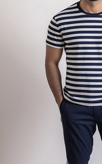 Men T Shirt Navy & white Stripe And  Navy Trouser