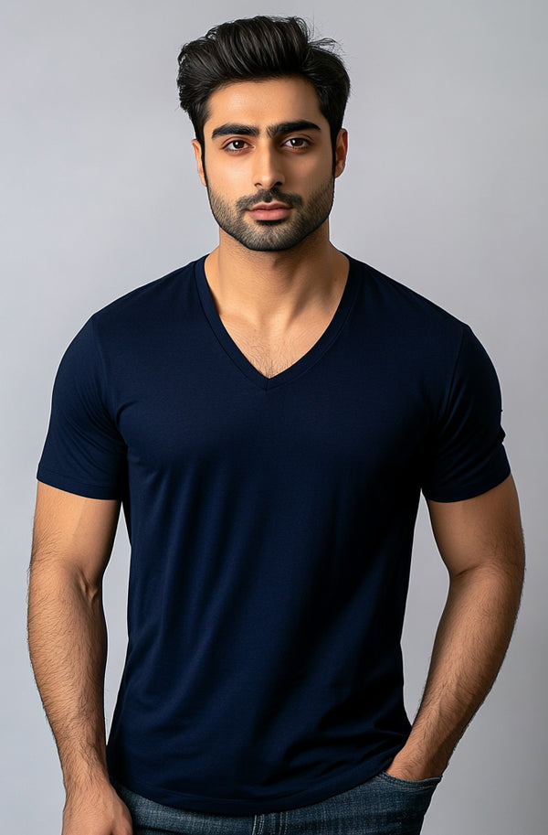 Men’s Essential V Neck (Short Sleeves) (Navy )