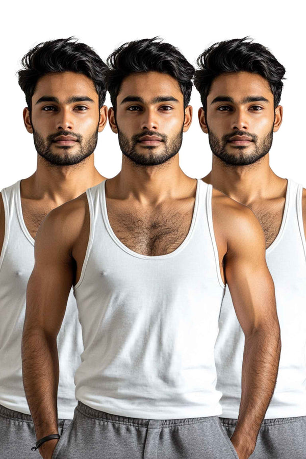 Mona white men baniyan Sleeveless poly-cotton by hinz