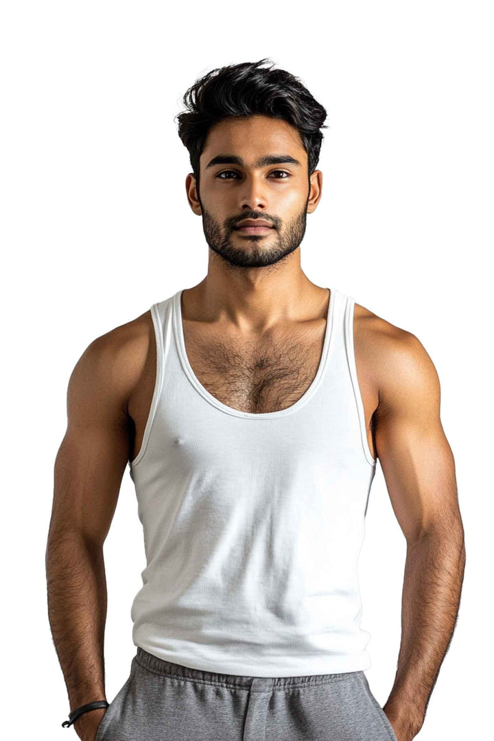 Mona white men baniyan Sleeveless poly-cotton by hinz