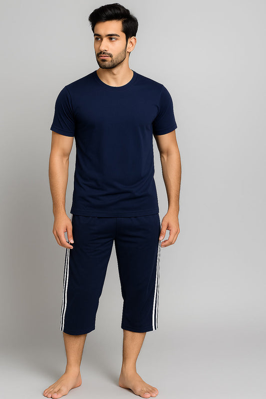 Men Three Quarter Night Suit Navy