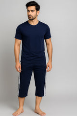 Men Three Quarter Night Suit Navy
