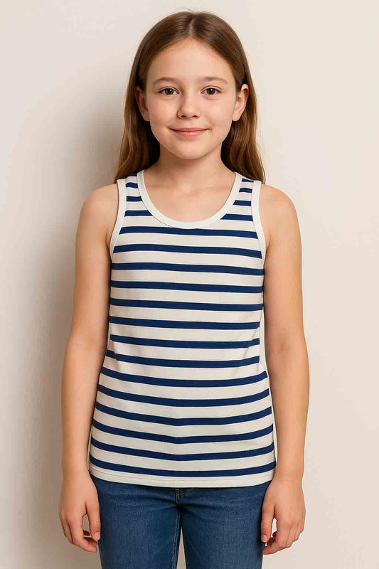 Girls White Mid Blue Stripe Tank Top
