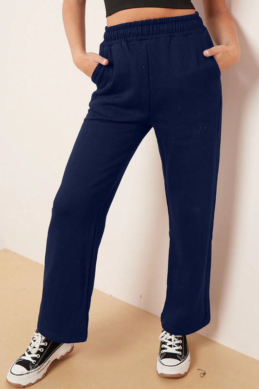 Wide Leg Fleece Trousers (Navy)